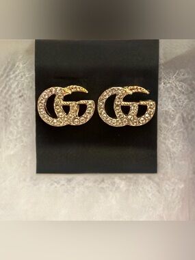 Gold Crystal Interlocking GG lettered Stud Earrings